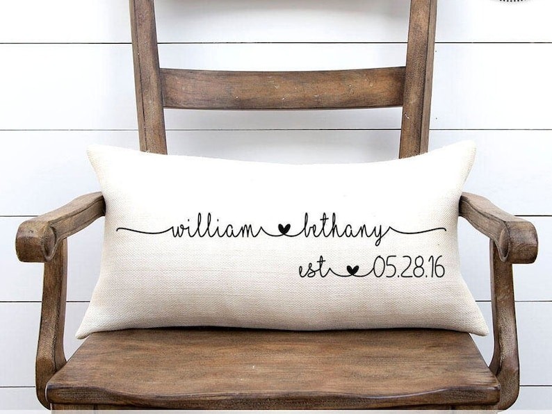 Personalized Wedding Gift, Linen Pillow with Name and Date, Couple Pillow Cover with Optional Insert, Rustic Home Decor, Wedding/Engagement/Anniversary Gift for Bride/Newlyweds