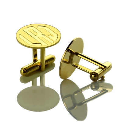 Gold Plated Silver Fashionable Engraved Block Monogram Disc Cufflinks