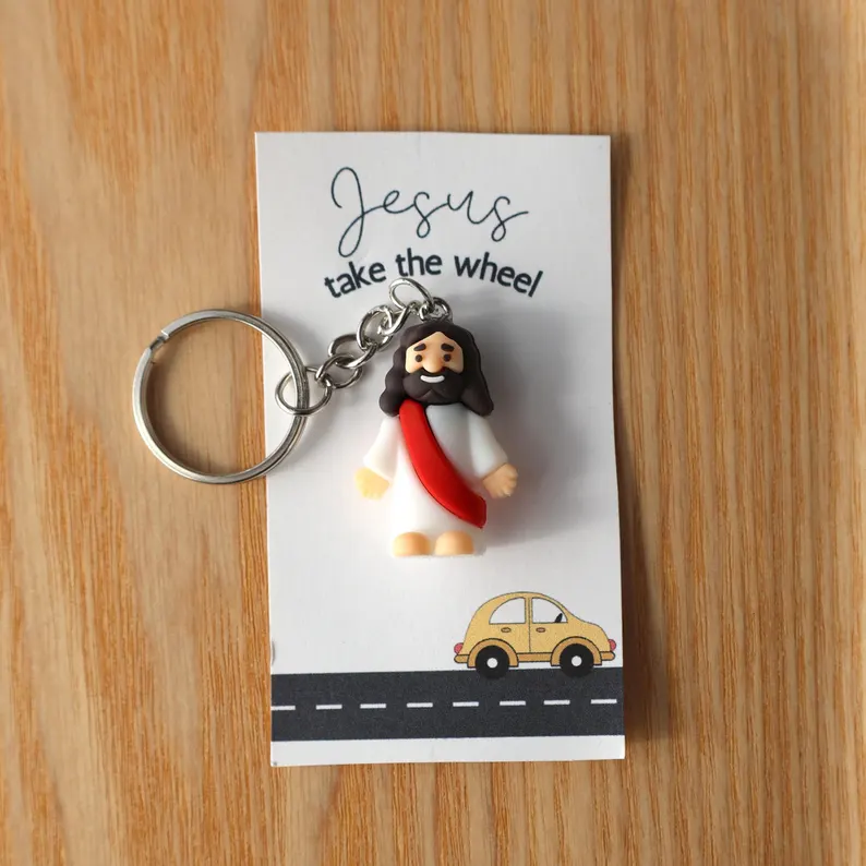 Mini Jesus Take the Wheel Keychain, Religious Gift for Kids, Gift for Teen Drivers, Gift for Adults, Jesus Gift