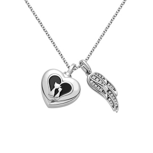 Engraved Sterling Silver Urn Cremation Necklace with Angel Wing