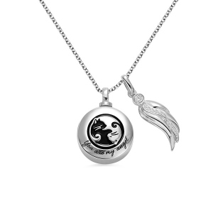 Collar de cremación de urna grabada con ala de ángel en plata
