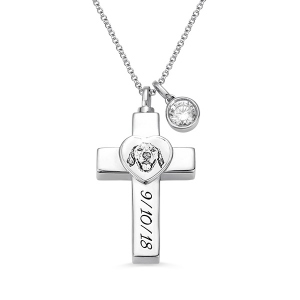 Personalized Cross Photo Urn Necklace in Silver