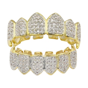 Gold Plated Micro Pave CZ Fang Grillz Teeth Set