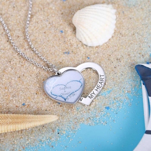 Personalized Beach & Forest Heart Stacking Necklace in Silver