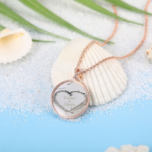 Heart in Sand Personalized Beach Necklace in Rose Gold