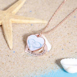 Personalized Beach & Forest Heart Stacking Necklace in Rose Gold