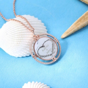 Personalized Round Roman Numerals Memory Necklace in Rose Gold