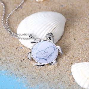 Personalized Turtle Memory Necklace in Silver