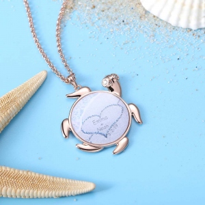 Personalized Turtle Memory Necklace in Rose Gold