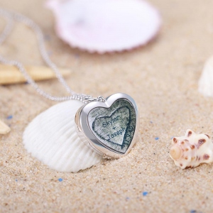 Personalized Beach and Forest Heart Locket Necklace in Silver