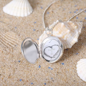 Personalized Beach and Forest Round Locket Necklace in Silver