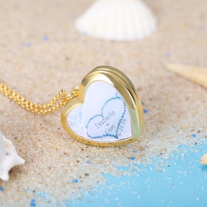 Personalized Beach and Forest Heart Locket Necklace in Gold