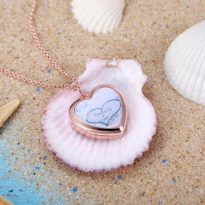 Personalized Beach and Forest Heart Locket Necklace in Rose Gold