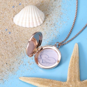 Personalized Beach and Forest Round Locket Necklace in Rose Gold