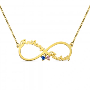 Collier personnalisé Infinity 2 prénoms avec pierre de naissance en or