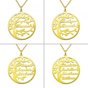 Personalized Family Tree Name Necklace in Gold