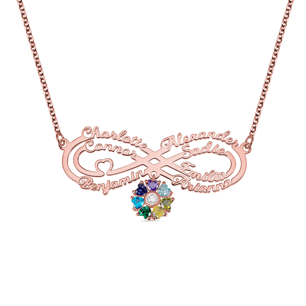 Colar personalizado com 7 nomes da infinidade e pedras de nascimento