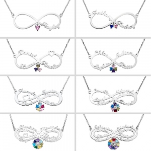 Personalized Infinity Name Necklace with Birthstone in Silver