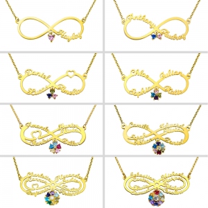 Personalized Infinity Name Necklace with Birthstone in Gold