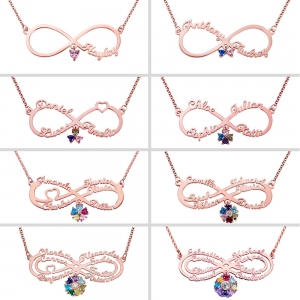 Personalized Infinity Name Necklace with Birthstone in Rose Gold