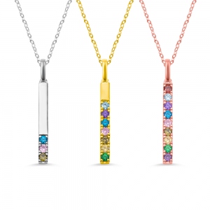Mother's Day Gift Vertical Bar Necklace with 1-9 Birthstones