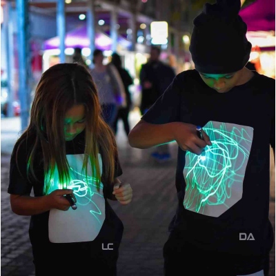 Childrens Interactive Green Glow T-shirt In Black