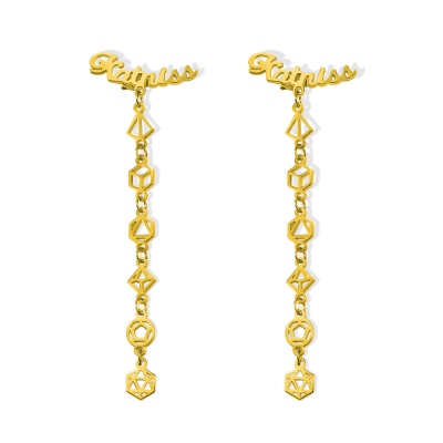 Custom Name Earrings, Sliver Earrings, 18K Gold Polyhedral Dice Earrings, Platinum Earrings, Brass Earrings, DND Jewellry, D20 Earrings, Gift For Her