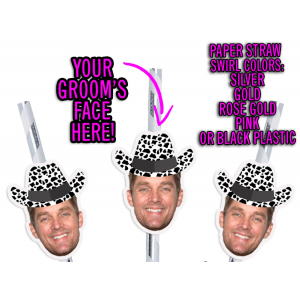 Personalized Bachelorette Party Cowboy Banner | Groom Head Cow Print Cowboy Hat Straws | Groom Face Bachelorette Party Decorations| Nashville Bach Party