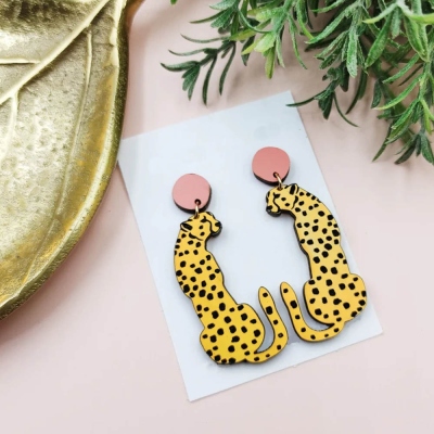 Cheetah Earrings, Leopard Earrings, Big Cat Earrings, Wild Animal Jewelry, Statement Earrings, Yellow Earrings