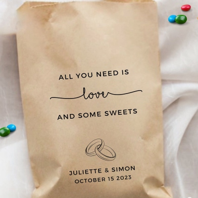 Personalized Treat Bags for Wedding Favors 20PCS, Engagement Party Candy Bar Bags, All You Need Is Love, Candy Bags for Wedding Favor Bags Wedding