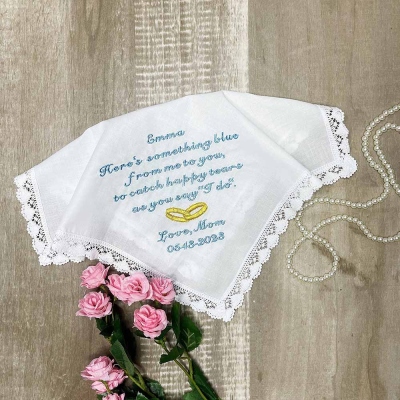 To My Daughter on Her Wedding Day, Personalized Wedding Handkerchief for My Daughter, Wedding Gift from Mom to Daughter, Something Blue