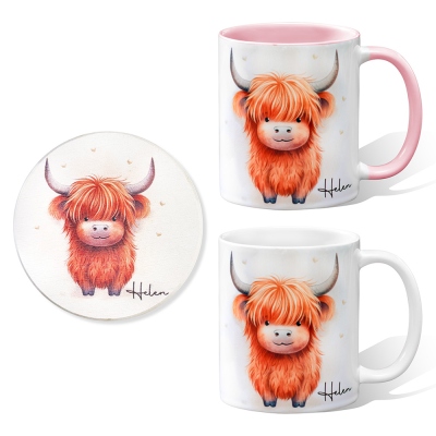 Personalized Highland Cow Mug, Fluffy Cow Gift, Scottish Cow Mug, Retirement/Birthday/Christmas Gift