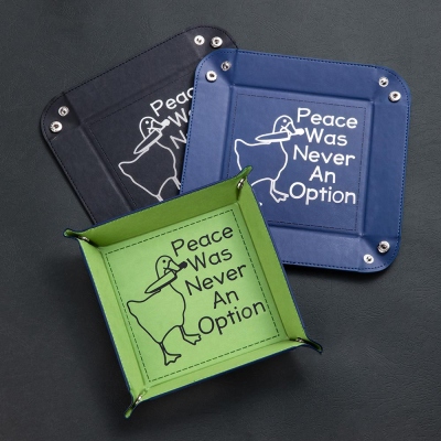 Funny Goose DND Dice Tray, Peace Was Never An Option, Dice Roller, DND Accessories, Leather Dice Tray