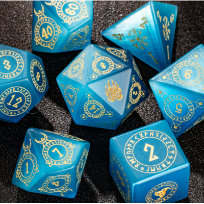 Aquamarine Cat's Eye Nordic Style Custom DND Dice Set, Blue Dice, Gemstone Dice Set, Cat Eyes Dice, Nordic Dice, Aquamarine DND Dice, DND Gifts