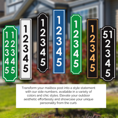 Reflective house address signs for mailboxes and street addresses. Large, easy to read number plates.