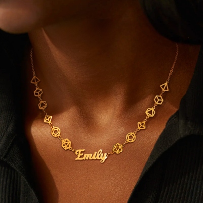 Personalized Name Polyhedral Dice Necklace, Custom Name Dice Necklace Gifts, DND Dice Necklace, D20 Dice Jewelry, Gift For Mom, Gift For Her