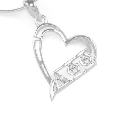 Epsilon Sterling Silver Heart Pendant with simulated Diamonds // Sorority Necklace // Sorority Jewelry // Heart Pendant