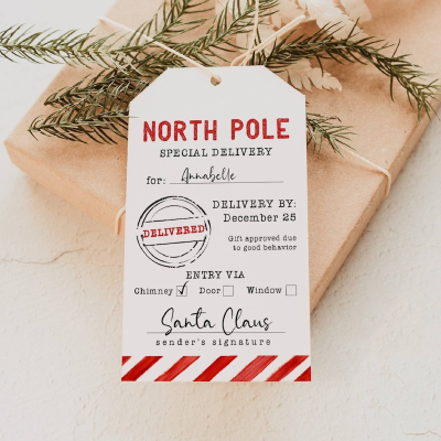 North Pole Special Delivery Tag, Santa Gift Tags, Personalized Christmas Tags, From Santa Tags