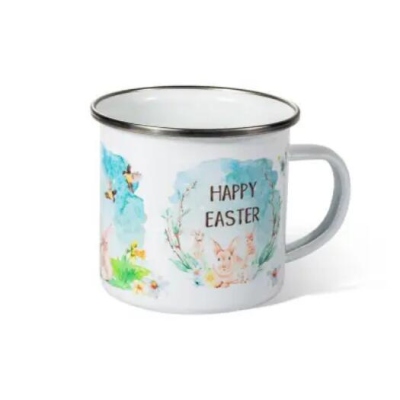 Personalized Easter Bunny Enamel Mug for Easter Gifts, Easter Decorations with Watercolour Bunnies, Custom Name Mug, Stainless Steel Mug