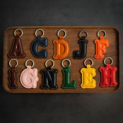 🎁Buy 2 FREE SHIPPING🎁 Leather Initial Charm Keychain - Handcrafted Personalized Leather Initial Piece With keyring Personalized Gift For Her