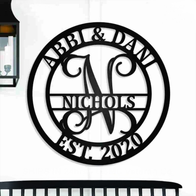 Custom Family Name Metal Monogram Sign or Ornament, Last Name Sign, Bridal Shower Gift, Personalized Wedding Gift, Custom Anniversary Gift