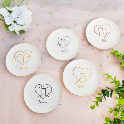 🎁 Personalized Zodiac Jewelry Dish, Constellation Trinket Tray, Cancer Birthday Gift, Leo Gift Ideas, Astrology Gift for Best Friend