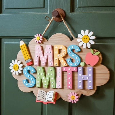 🎁 Personalized 3D Teacher Name Door Sign, Custom Teacher Door Hanger, Back To School, Teacher Welcome Sign, New Teacher Gift, Classroom Decor