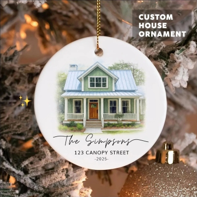 Custom Watercolor House Painting Ornament - Personalized Home Photo Ceramic Keepsake for Christmas & New Home Gifts