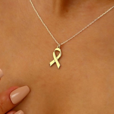 Breast Cancer Ribbon Necklace in Gold, Silver and Rose • Cancer Survivor Necklace • Breast Cancer Awareness Jewelry