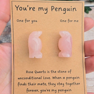 Cute Rose Quartz PENGUIN gift for loved one. my penguin. gift for boyfriend, girlfriend, wife, husband,friendship gift. His hers set