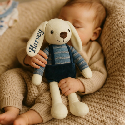 Personalised Bunny, Handmade Bunny Plush: Thoughtful Baby Shower Present with Custom Embroidery. Best Baby Gift