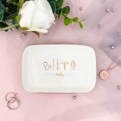 🎁 Personalized Doctor Jewelry Dish, Custom Name Gift for Medical Student, Graduation Jewelry Box, White Coat Ceremony _NND