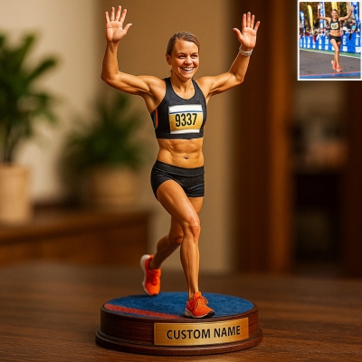 Custom Running Photo Figurine - Personalized Runner Statue for Fitness Lovers & Athletes, Motivational Gift for Runners