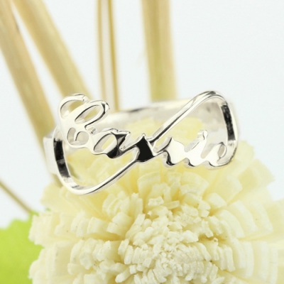 Sterling Silver Ponderable Personalized Infinity Carrie Style Nameplate Ring